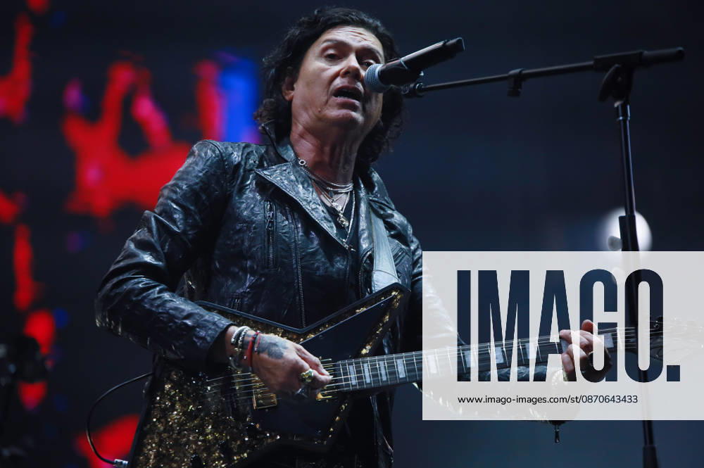 SAUL HERNANDEZ, lead vocalist and guitarist of legendary Mexican rock band Caifanes, plays an electric guitar while singing at the microphone during the Tecate Peninsula 2026 music festival at Explanada Estadio Caliente in Tijuana, Baja California, Mexico, October 24, 2026. Tijuana Mexico - ZUMAm311 20261024_zip_m311_014