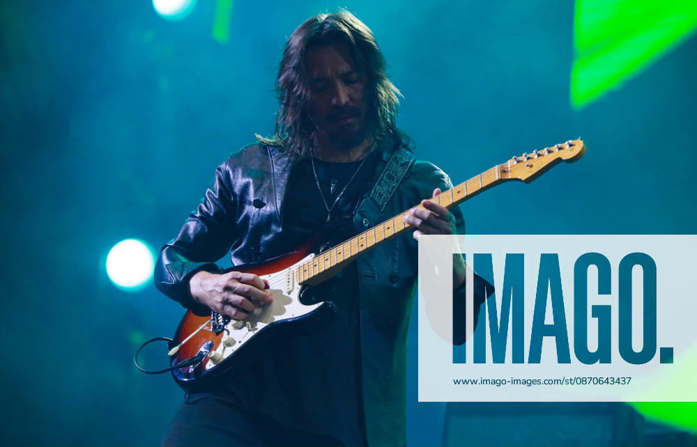 Guitarist RODRIGO BAILLS performs an electric guitar solo live on stage with Mexican rock band Caifanes during the Tecate Peninsula 2026 music festival at Explanada Estadio Caliente in Tijuana, Baja California, Mexico, October 24, 2026. Tijuana Mexico - ZUMAm311 20261024_zip_m311_015
