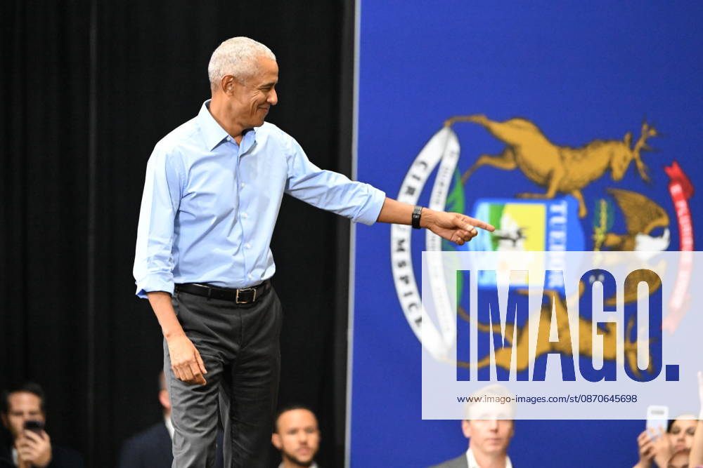 Former United States President Barack Obama, takes the stage to speak at a Democratic candidates rally at Cass Technical High School in Detroit, Michigan, USA on Saturday, October 24, 2026. Winning US Senate and US House races in the swing state of Michigan is central to Democratic hopes to wrest power in both chambers of the US Congress from the Republicans.