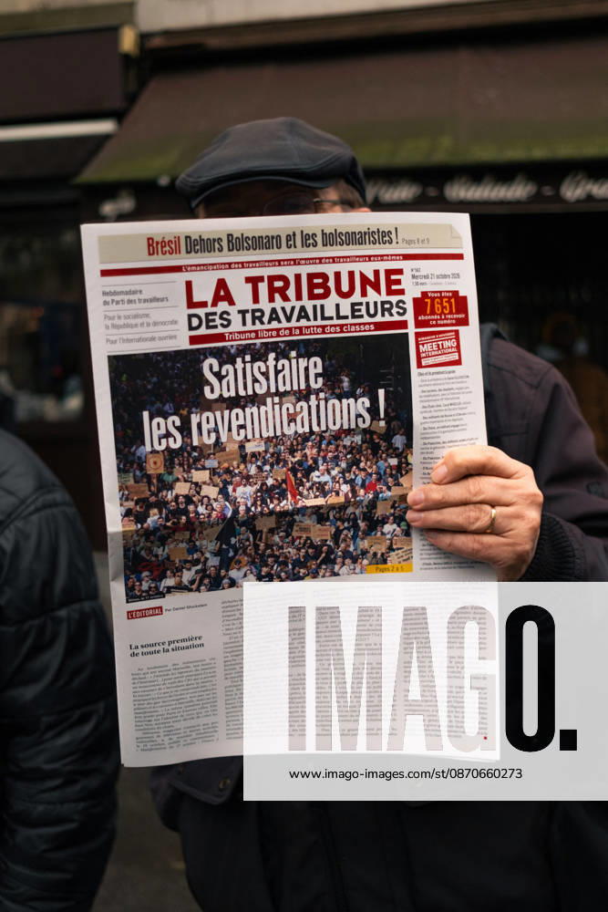Yellow Vests Protest Act II - Paris Demonstrators carry placards displaying political messages during a march against the rising cost of living and for social justice in Paris, France, on October 24, 2026. The protest follows the boulevards des Maréchaux from Porte d’Italie to Porte de Vincennes, with calls for higher wages and better funding for public services and education. Photo by Jules Bernard ABACAPRESS.COM Paris Île-de-France France