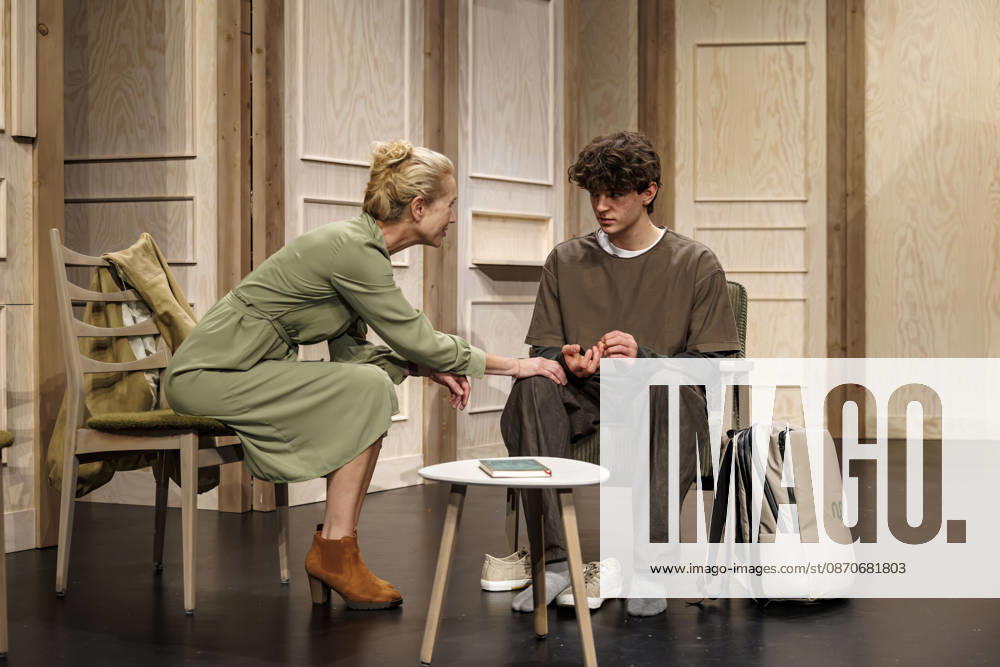 MMM THE SON: Actress Dorothea Schenck as the mother ANNE and actor Quentin Lopes as the son NICOLAS on stage during a scene from the theater premiere of *The Son*—a TOURERLEBEN theater production at the Itzehoe Theater on October 24, 2026, in Schleswig Holstein, Germany