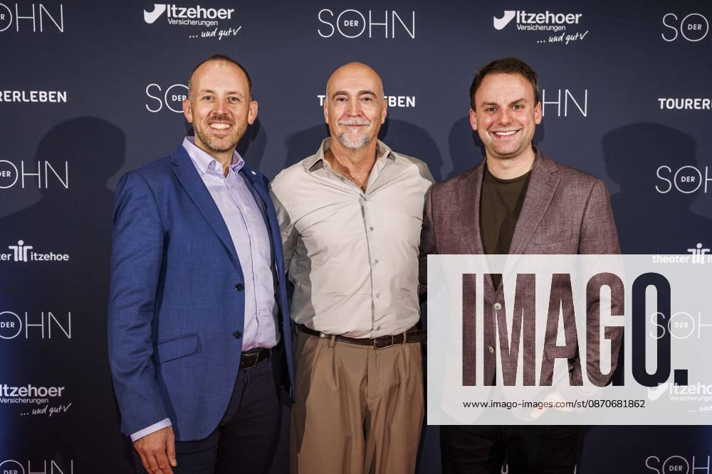 MMM DER SOHN, Artistic Director of the Itzehoe Theater, Maik Froemmrich, director and actor Holger Hauer, producer Philipp Hallenberger, on the red carpet at the theater premiere of *Der Sohn* TOURERLEBEN theater production at the Itzehoe Theater on October 24, 2026, in Schleswig-Holstein, Germany