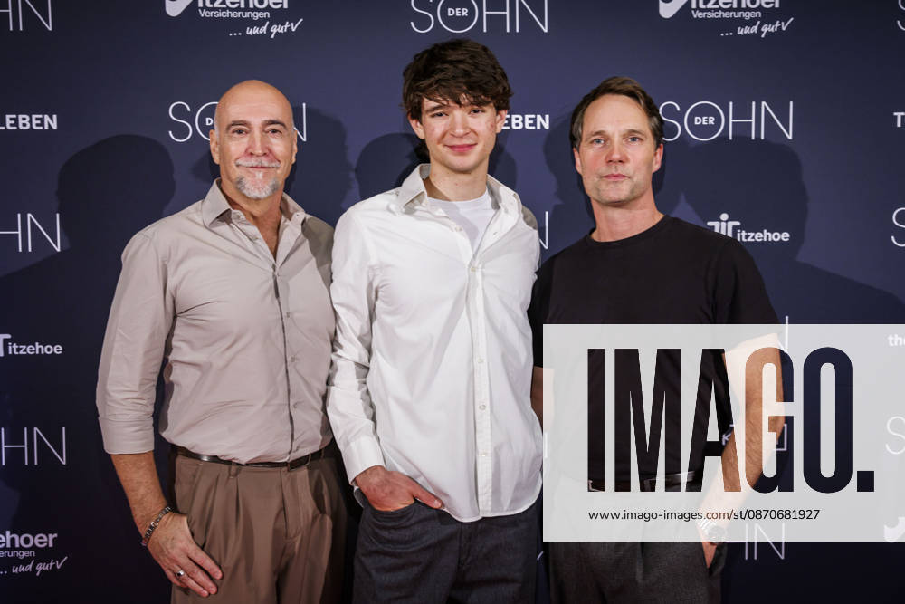 MMM DER SOHN Director and actor Holger Hauer and actors Quentin Lopes and Matthias Schloo on the red carpet at the theater premiere of *Der Sohn* TOURERLEBEN Theater Production at the Theater Itzehoe on October 24, 2026, in Schleswig-Holstein, Germany