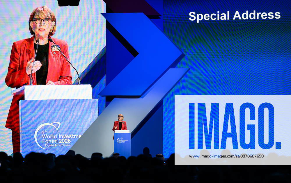 Rebeca Grynspan, Secretary-General, UN Trade and Development, (UNCTAD), speaks during the opening ceremony of the 9th World Investment Forum (WIF 2026). The three-day summit, organized by United Nations Conference on Trade and Development Doha Qatar - ZUMAs197 20261025_aaa_s197_092