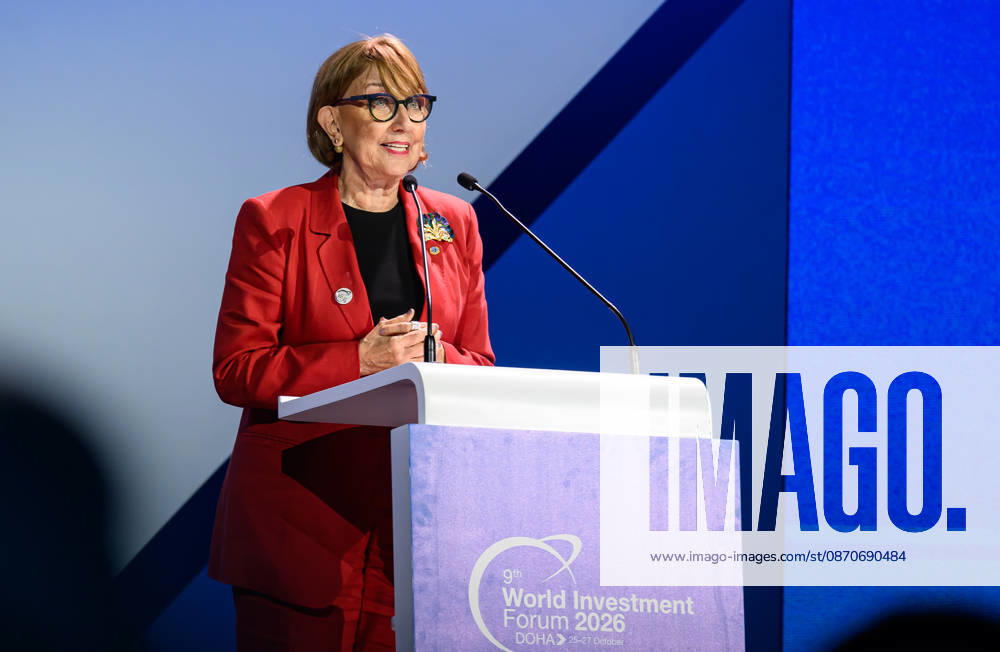 Rebeca Grynspan, Secretary-General, UN Trade and Development, (UNCTAD), speaks during the opening ceremony of the 9th World Investment Forum (WIF 2026). The three-day summit, organized by United Nations Conference on Trade and Development Doha Qatar - ZUMAs197 20261025_aaa_s197_134