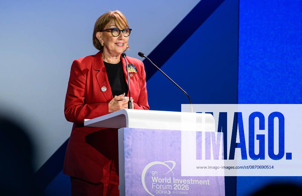 Rebeca Grynspan, Secretary-General, UN Trade and Development, (UNCTAD), speaks during the opening ceremony of the 9th World Investment Forum (WIF 2026). The three-day summit, organized by United Nations Conference on Trade and Development Doha Qatar - ZUMAs197 20261025_aaa_s197_134