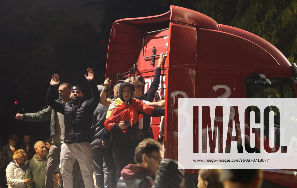 Belgrade(Serbia) Politics Life Reactions after the election results The fall of the totalitarian regime after 14 years and the change of government People celebrate victory on the truck