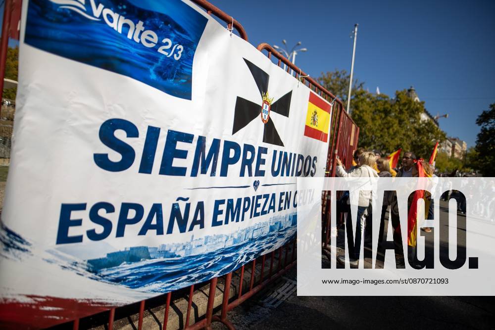 A march demanding solutions and a restoration of social normalcy in Ceuta - Madrid, Spain - 25 Oct 2026 Protesters carry signs in support of the autonomous city of Ceuta. Thousands of people in Madrid have rallied in support of the demands made by women from Ceuta—known locally as caballas —who are calling for a return to normalcy in the autonomous city. Madrid Spain