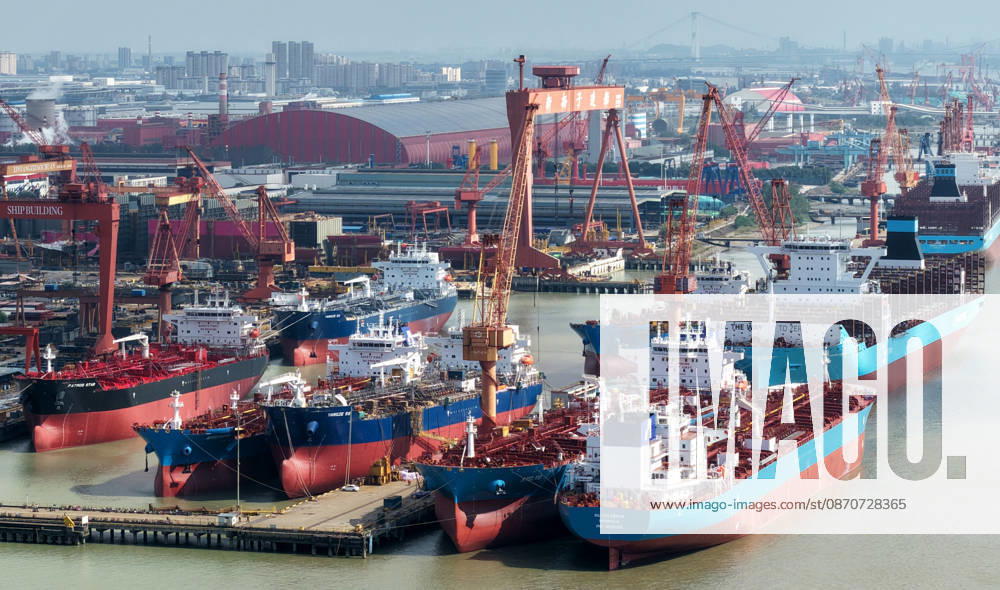 Shipbuilding TAIZHOU, CHINA - OCTOBER 25, 2026 - Multiple large vessels are under construction at Jiangsu New Yangtze Shipbuilding Co., Ltd. in Taizhou, Jiangsu Province, China on October 25, 2026. Taizhou Jiangsu China