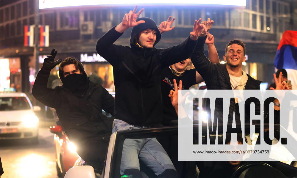 Belgrade(Serbia) Politics Life Reactions after the election results The fall of regime after 14 years and the change of authorities government Youth people celebrate in cabrio victory of Student list