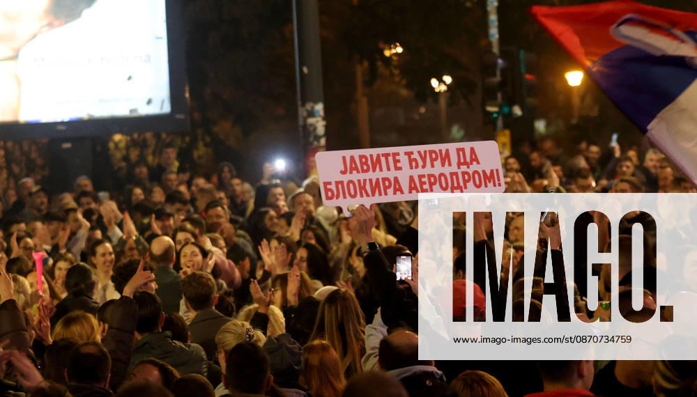 Belgrade(Serbia) Politics Life Reactions after the election results The fall of regime after 14 years and the change of authorities government Celebration of victory Student list with transparent of blocked the airport