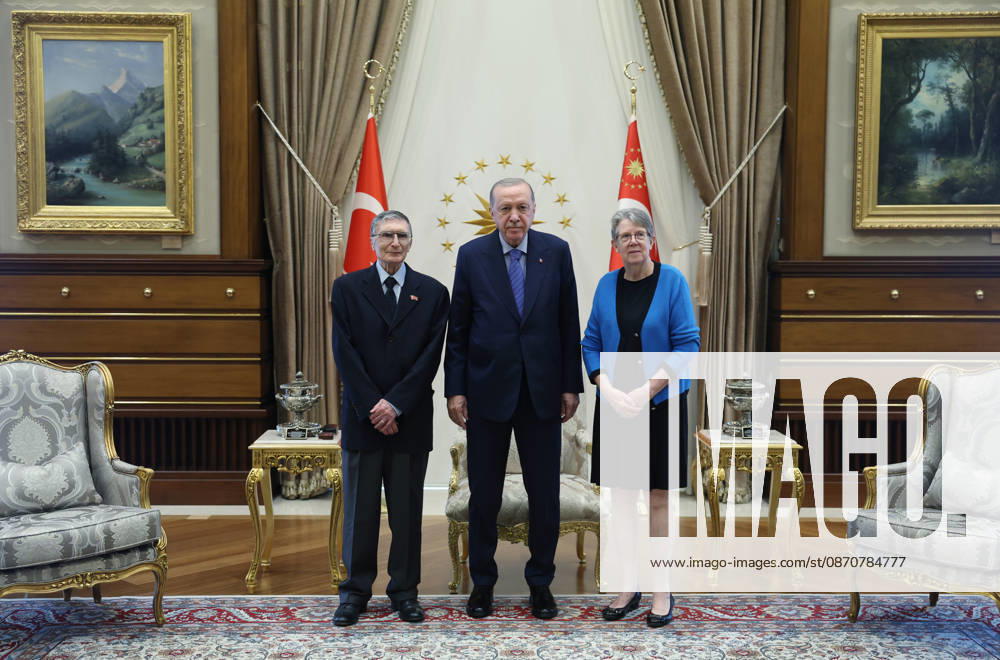 Turkish President Recep Tayyip Erdogan ANKARA, TURKIYE - OCTOBER 26: (---- - MANDATORY CREDIT - TURKISH PRESIDENCY MURAT CETINMUHURDAR HANDOUT - NO MARKETING NO ADVERTISING CAMPAIGNS - DISTRIBUTED AS A SERVICE TO CLIENTS----) Turkish President Recep Tayyip Erdogan receives Nobel laureate Professor Aziz Sancar and his wife Gwen Boles Sancar in Ankara, Turkiye, on October 26, 2026. TUR Presidency Murat Cetinmuhurdar Handout Anadolu Ankara Turkey. Editorial use only. Please get in touch for any other usage.