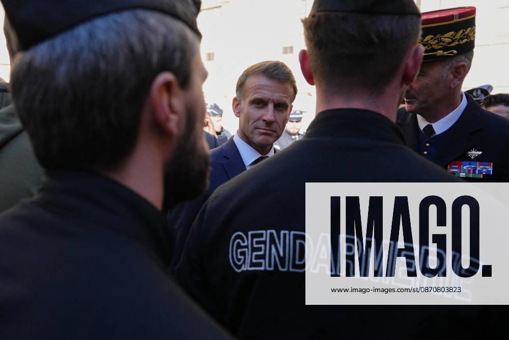 President Macron visits Marseille a Week After the Riots - France French President Emmanuel Macron meets with the police force in Marseille, France, Monday, October 26, 2026, during a visit to notice the return of republican order after the violence and looting that punctuated the citizen mobilization of October 17, 2026. Protests by high school students over learning conditions sparked a movement that has since spread nationwide, fuelled by broader anger over the rising cost of living. Photo by Aurelien Morissard Pool ABACAPRESS.COM Marseille France