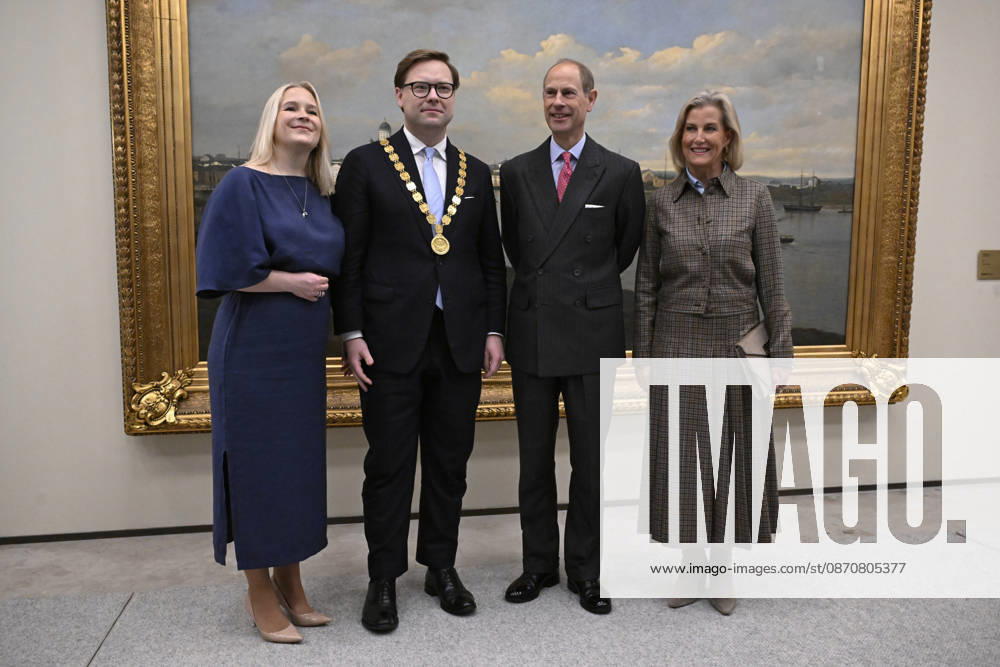 LKS 20261026 Mayor of Helsinki Daniel Sazonov with wife Anita Westerholm (L) met with visiting Britain s Prince Edward, Duke of Edinburgh and Sophie Duchess of Edinburgh at the Helsinki City Hall in Finland on Monday, 26th Oct., 2026. Prince Edward and Duchess Sophie are in Finland between 26th and 28th October. - MIKKO STIG Helsinki Finland