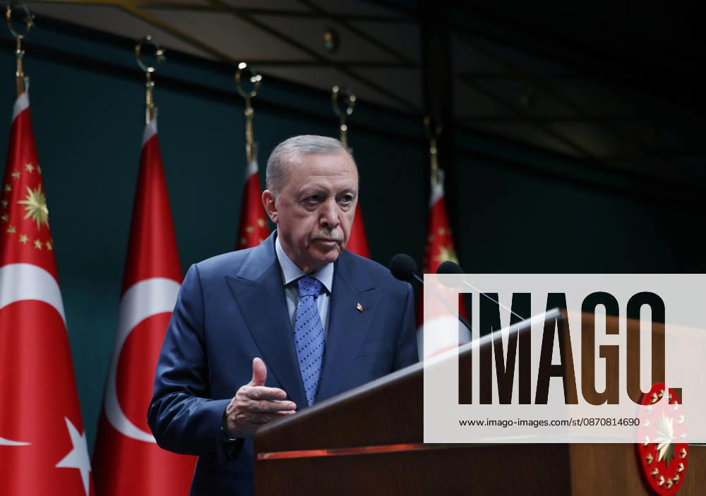 Turkish President Recep Tayyip Erdogan ANKARA, TURKIYE - OCTOBER 26: (---- - MANDATORY CREDIT - TURKISH PRESIDENCY MUSTAFA KAMACI HANDOUT - NO MARKETING NO ADVERTISING CAMPAIGNS - DISTRIBUTED AS A SERVICE TO CLIENTS----) Turkish President Recep Tayyip Erdogan delivers a statement to members of the press following the Presidential Cabinet Meeting held under his chairmanship at the Presidential Complex in Ankara, Turkiye on October 26, 2026. TUR Presidency Mustafa Kamaci Anadolu Ankara Turkey. Editorial use only. Please get in touch for any other usage.