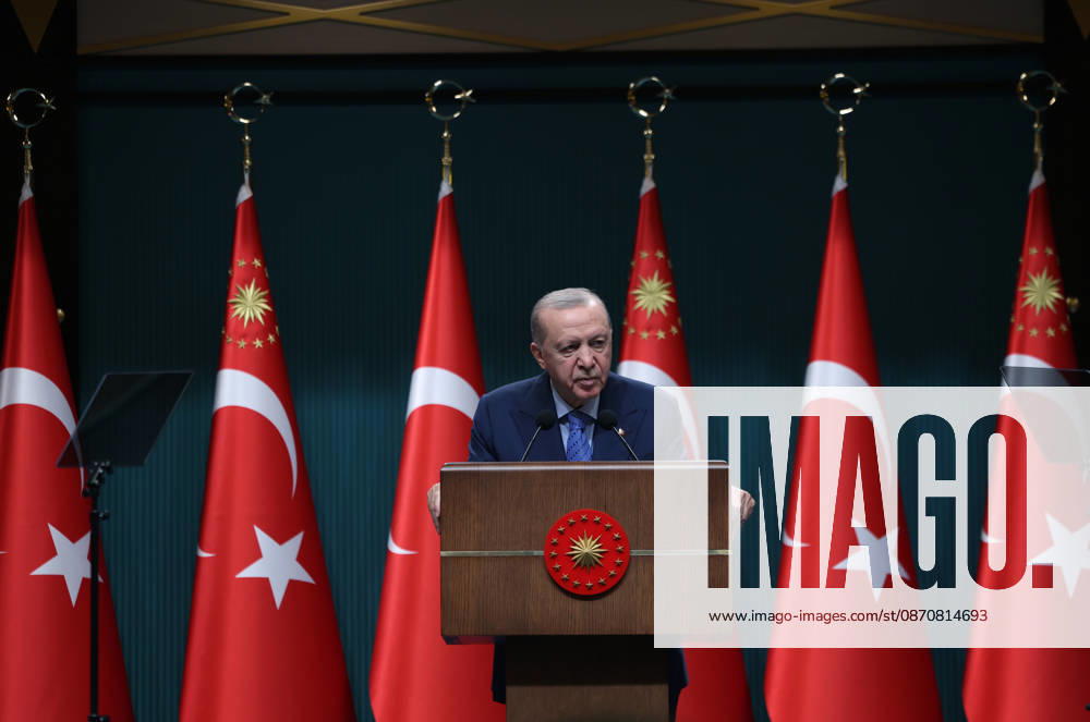 Turkish President Recep Tayyip Erdogan ANKARA, TURKIYE - OCTOBER 26: (---- - MANDATORY CREDIT - TURKISH PRESIDENCY MUSTAFA KAMACI HANDOUT - NO MARKETING NO ADVERTISING CAMPAIGNS - DISTRIBUTED AS A SERVICE TO CLIENTS----) Turkish President Recep Tayyip Erdogan delivers a statement to members of the press following the Presidential Cabinet Meeting held under his chairmanship at the Presidential Complex in Ankara, Turkiye on October 26, 2026. TUR Presidency Mustafa Kamaci Anadolu Ankara Turkey. Editorial use only. Please get in touch for any other usage.