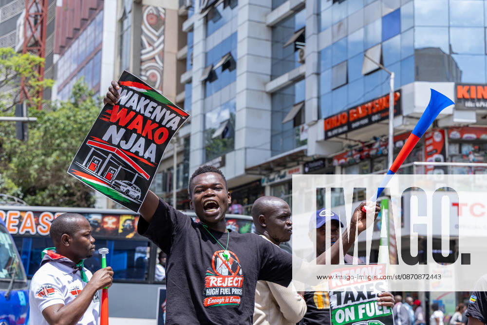 Kenyan human rights activist holds a placard during the protest. Protesters demonstrated against rising fuel prices and the cost of living in Nairobi s Central Business District, calling for lower fuel prices and the removal of fuel taxes. Nairobi Kenya - ZUMAs197 20261026_aaa_s197_317