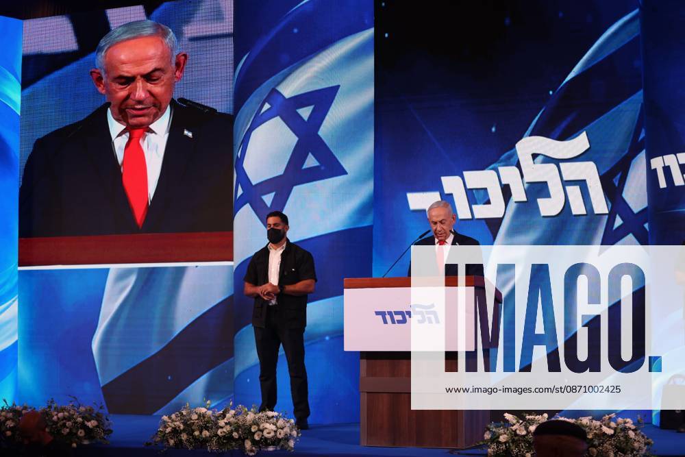 WEST JERUSALEM, OCTOBER 28, 2026: Israeli Prime Minister and Likud party leader Benjamin Netanyahu addresses supporters at the partyÃ¢â‚¬â ¢s election headquarters in West Jerusalem following the release of exit polls and preliminary results from IsraelÃ¢â‚¬â ¢s parliamentary elections held on October 27. West Jerusalem Israel - ZUMAq101 20261028_zna_q101_020