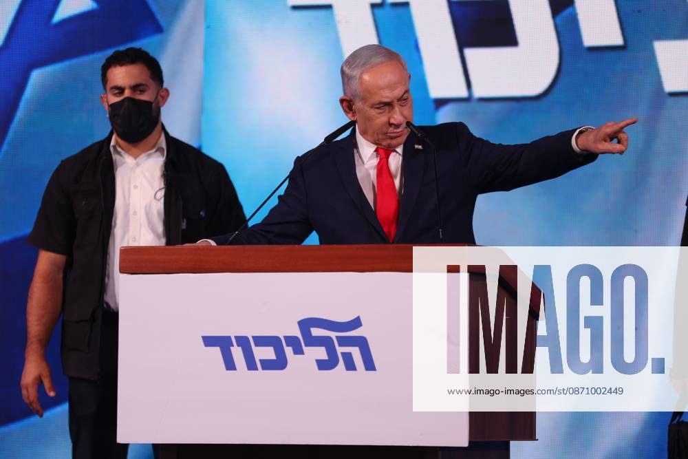 WEST JERUSALEM, OCTOBER 28, 2026: Israeli Prime Minister and Likud party leader Benjamin Netanyahu addresses supporters at the partyâ€⠢s election headquarters in West Jerusalem following the release of exit polls and preliminary results from Israelâ€⠢s parliamentary elections held on October 27. West Jerusalem Israel - ZUMAq101 20261028_zna_q101_022