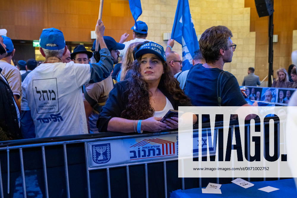 Israel, Jerusalem, October 27–28, 2026: Scenes from the election party of the Likud Party led by incumbent Prime Minister Benjamin Netanyahu. There was a long wait for Bibi to appear; he didn’t take the stage until around 3:15 a.m.