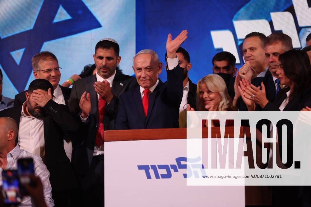 WEST JERUSALEM, OCTOBER 28, 2026: Israeli Prime Minister and Likud party leader Benjamin Netanyahu addresses supporters at the partys election headquarters in West Jerusalem following the release of exit polls and preliminary results from Israels parliamentary elections held on October 27. West Jerusalem Israel - ZUMAq101 20261028_zna_q101_008