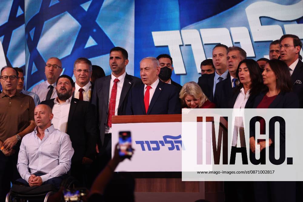 WEST JERUSALEM, OCTOBER 28, 2026: Israeli Prime Minister and Likud party leader Benjamin Netanyahu addresses supporters at the partys election headquarters in West Jerusalem following the release of exit polls and preliminary results from Israels parliamentary elections held on October 27. West Jerusalem Israel - ZUMAq101 20261028_zna_q101_012