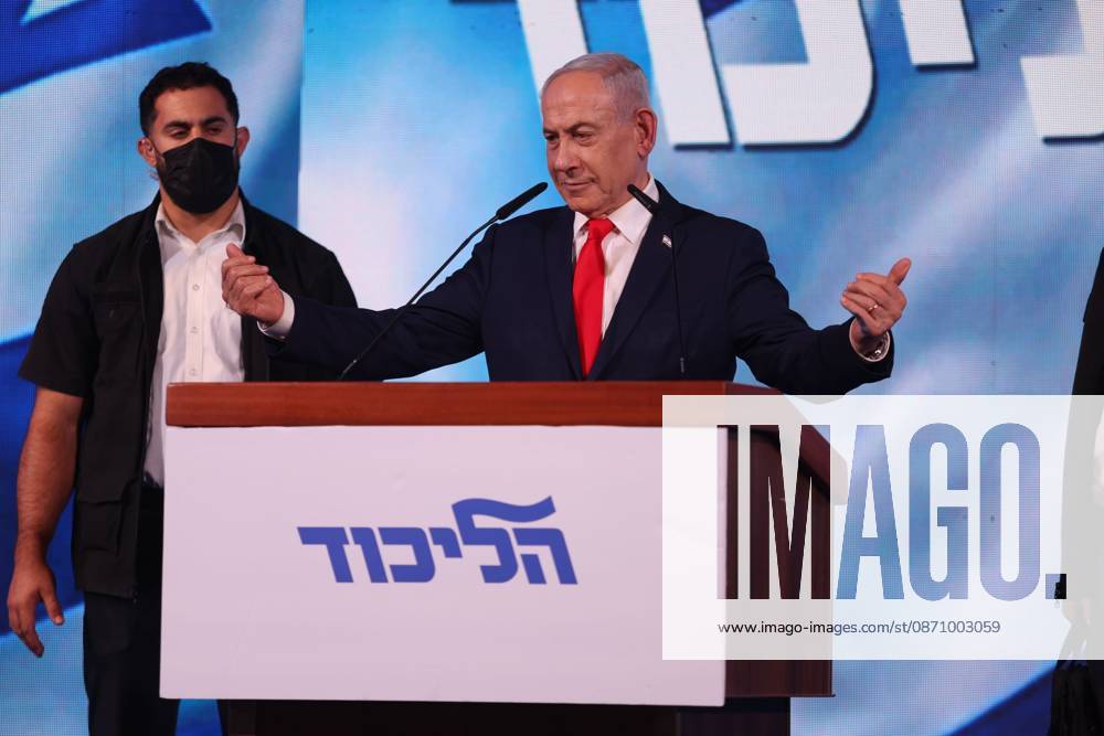 WEST JERUSALEM, OCTOBER 28, 2026: Israeli Prime Minister and Likud party leader Benjamin Netanyahu addresses supporters at the partys election headquarters in West Jerusalem following the release of exit polls and preliminary results from Israels parliamentary elections held on October 27. West Jerusalem Israel - ZUMAq101 20261028_zna_q101_016