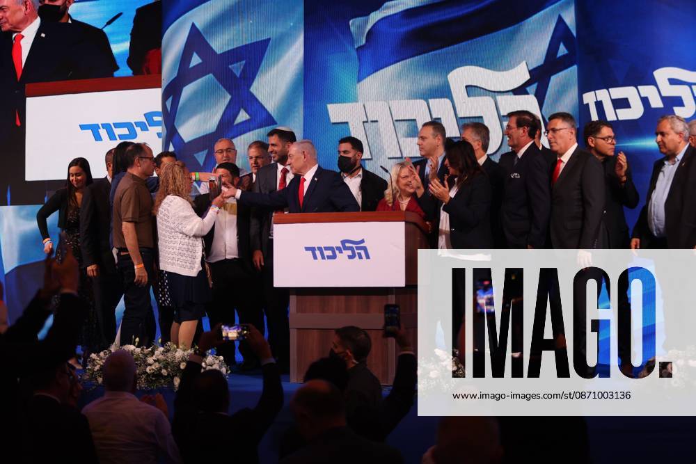 WEST JERUSALEM, OCTOBER 28, 2026: Israeli Prime Minister and Likud party leader Benjamin Netanyahu addresses supporters at the partys election headquarters in West Jerusalem following the release of exit polls and preliminary results from Israels parliamentary elections held on October 27. West Jerusalem Israel - ZUMAq101 20261028_zna_q101_021