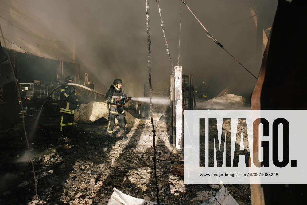 Consequences Of The Attack On Kharkiv Firefighters extinguish a fire in a warehouse hit by a drone strike in Kharkiv, Ukraine, on October 28, 2026. Kharkiv Ukraine