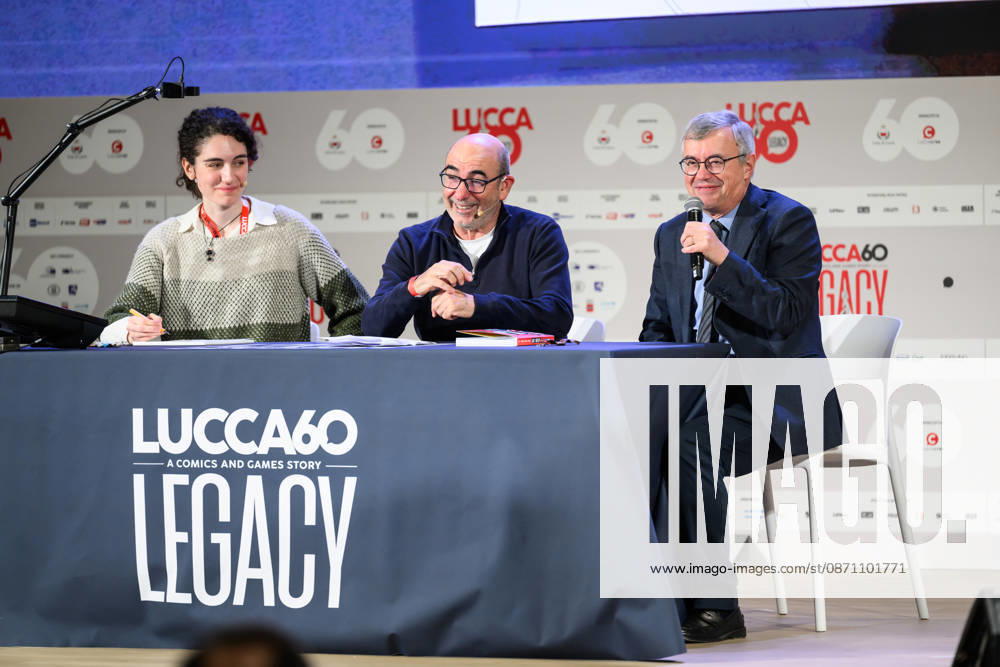 Alessandro Barbero, alongside co-authors Davide Savelli and Iris Biasio, presents Garribaldi. The British Tour, his first comic book published by Rizzoli Lizard, at the 60th edition of Lucca Comics & Games, Lucca, October 28, 2026. Lucca Italy - ZUMAa289 20261028_zia_a289_265