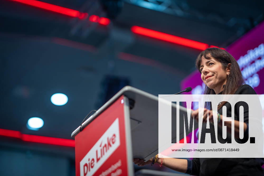 Elif Eralp, of The Left, a potential future governing mayor, delivers a speech at The Left’s special state party convention to decide on whether to begin coalition negotiations in Berlin, Berlin, Germany, Dong Xuan Center