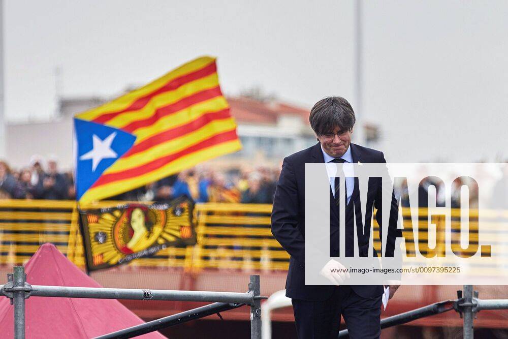 Former Catalan regional President Carles Puigdemont delivers a speech during a pro-Catalan independence rally in Perpignan, France, 29 February 2020. Puigdemont attends rally in Perpignan !ACHTUNG: NUR REDAKTIONELLE NUTZUNG!