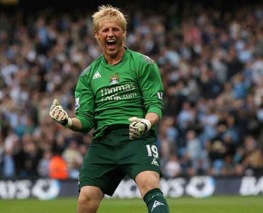 Torwart Kasper Schmeichel (Manchester City) - Torjubel -  Fußball Herren English Premier League 2007 2008, 1. Englische Liga, Manchester City, Vdig Einzelbild Manchester Freude, Begeisterung, Fußball Herren English Premier League 2007 2008, 1. Englische Liga, Manchester City, Vdig Einzelbild Manchester Freude, Begeisterung,