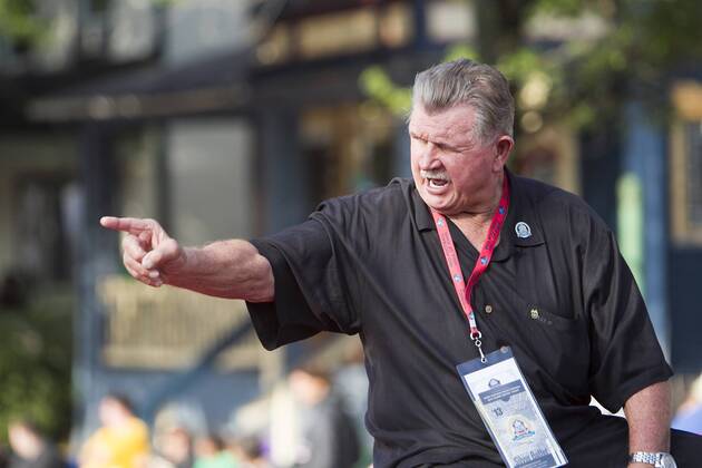 Aug. 3, 2013 - City, Florida, U.S. - OCTAVIO JONES Times .During the parade Hall of Fame Coach Mike Ditka reacts to the crowd cheering his name while proceeding down Market Avenue in Canton, Ohio. Crowds gather along Market Avenue in downtown Canton, Ohio to watch the Pro Football Hall of Fame parade on Saturday, August 3, 2013. Florida News - Aug. 3, 2013 - ZUMAs70_
