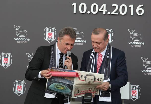 Turkish President Recep Tayyip Erdogan and Besiktas Sports Club President Fikret Orman inaugurated Vodafone Arena Inonu Stadium, the brand new Istanbul waterfront stadium of the Besiktas.  15349524