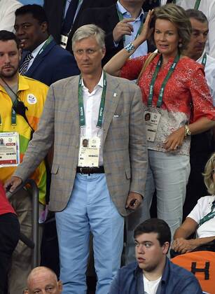 King Philippe - Filip of Belgium and Queen Mathilde of Belgium pictured during the women s -48kg judo competition at the 2016 Olympic Games Olympische Spiele Olympia OS in Rio, Saturday 06 August 2016, in Rio, Brazil. ERICxLALMAND x04904797x