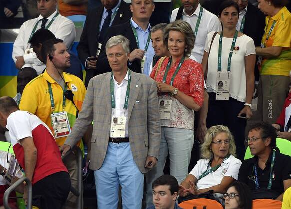 King Philippe - Filip of Belgium and Queen Mathilde of Belgium pictured during the women s -48kg judo competition at the 2016 Olympic Games Olympische Spiele Olympia OS in Rio, Saturday 06 August 2016, in Rio, Brazil. ERICxLALMAND x04904798x