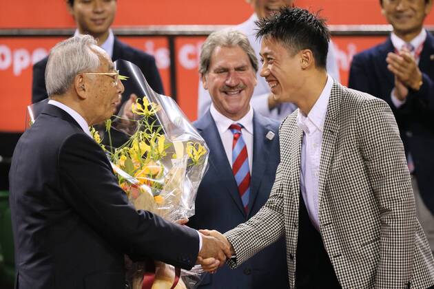 (L-R) Masaaki Morita, Kei Nishikori, OCTOBER 4, 2016 - Tennis : Rakuten Japan Open Tennis Championships 2016 at Ariake Coliseum, Tokyo, Japan. Noxthirdxpartyxsales  (xjwa008460)