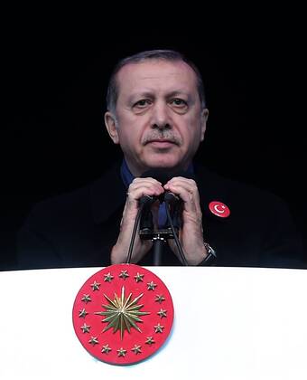 Turkish President Recep Tayyip Erdogan speaks before a friendly football match held for the martyrs killed on the recent terror attacks in Turkey, at Vodafone Arena in Istanbul, Turkey on December 22, 2016. Foreign and Turkish footballers from Turkish Spor Toto Super League s 18 team, compete at the friendly match and the income of the match will be donated to relatives of the martyrs. Copyright: TolgaxAdanali 15587356