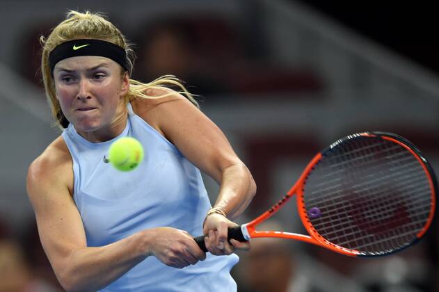 (171006) -- BEIJING, Oct. 6, 2017 -- Elina Svitolina of Ukraine hits a return during the women s singles quarter-final match against Caroline Garcia of France at the China Open tennis tournament in Beijing on Oct. 6, 2017. )(dx) (SP)CHINA-BEIJING-TENNIS-CHINA OPEN(CN) JuxHuanzong