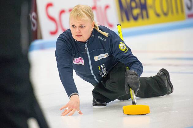 180326 Anette Norberg in the womens curling finale during day 7 of the SM week of March 26, 2018 in Skelleftea  Copyright: OLAxWESTERBERG BB180326OW036