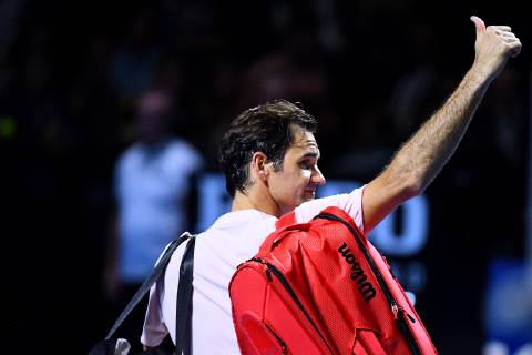 27th October 2018, St Jakobshalle, Basel, Switzerland; ATP Tennis Herren World Tour, Swiss Indoor Tennis, mens singles semi-final; Roger Federer (SUI) celebrates his victory over Daniil Medvedev (RUS) in the semi final ActionPlus12074185 DavidxEmm