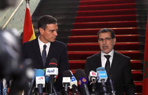Spanish Prime Minister, Pedro Sanchez, and Moroccan Prime Minister, Saadeddine Othmani (R), during a joint press conference PK Pressekonferenz after their meeting in Rabat, Morocco, 19 November 2018. Spanish PM visits Morocco !ACHTUNG: NUR REDAKTIONELLE NUTZUNG!  Copyright: xBallesterosx GRAF1701 86906113st