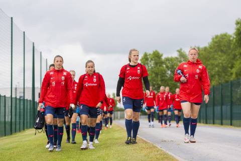 190606 Goalkeeper Cecilie Haustaker Fiskerstrand, Guro Reiten, goalkeeper Oda Maria Hove Bogstad and Therese Sessy Asland of Norway ahead of a training session on June 5, 2019 in Reims Photo Fredrik Varfjell BILDBYRAN code FV 150253,  Copyright: FREDRIKxVARFJELL BB190606FV017