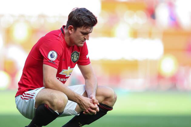Sport Bilder des Tages Harry Maguire of Manchester United, ManU looks down at the floor after the Premier League match at Old Trafford, Manchester. Picture date: 24th August 2019. Picture credit should read: James Wilson Sportimage EDITORIAL USE ONLY. No use with unauthorised audio, video, data, fixture lists, club league logos or live services. Online in-match use limited to 120 images, no video emulation. No use in betting, games or single club league player publications. SPI-0162-0033