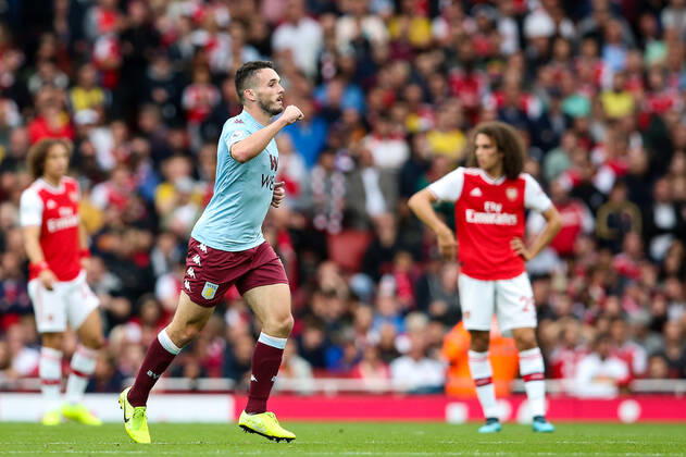 John McGinn of Aston Villa celebrates scoring the first goal of the game during the Premier League match at the Emirates Stadium, London. Picture date: 22nd September 2019. Picture credit should read: James Wilson Sportimage EDITORIAL USE ONLY. No use with unauthorised audio, video, data, fixture lists, club league logos or live services. Online in-match use limited to 120 images, no video emulation. No use in betting, games or single club league player publications. SPI-0217-0013