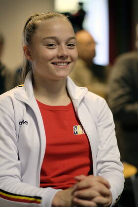 Belgian gymnast Jade Vansteenkiste pictured during a press conference, PK, Pressekonferenz of the Belgian gymnasts regarding the upcoming world championships, in Gent, Tuesday 24 September 2019. The Worlds are taking place from 04 to 13 October in Stuttgart, Germany. ERICxLALMAND  x05670593x