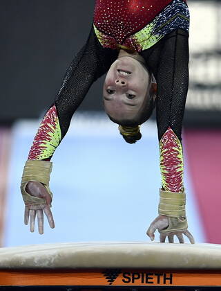 Belgian gymnast Jade Vansteenkiste pictured in action during the qualifications for the women s vault exercise, on day one of the world championships artistic gymnastics, Friday 04 October 2019, in Stuttgart, Germany. The Worlds are taking place from 04 to 13 October. ERICxLALMAND  x05679024x
