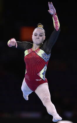 Belgian gymnast Jade Vansteenkiste pictured in action during the qualifications for the women s floor exercise, on day one of the world championships artistic gymnastics, Friday 04 October 2019, in Stuttgart, Germany. The Worlds are taking place from 04 to 13 October. ERICxLALMAND  x05679053x