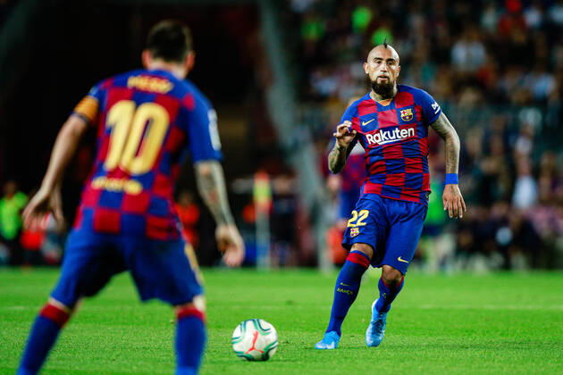 October 6, 2019, Barcelona, BARCELONA, Spain: 22 Arturo Vidal from Chile of FC Barcelona, Barca and 10 Lionel Messi from Argentina of FC Barcelona during the La Liga match between FC Barcelona and Sevilla FC in Camp Nou Stadium in Barcelona 06 of October of 2019, Spain. Soccer: La Liga - FC Barcelona v Sevilla - ZUMAa181 20191006_zaa_a181_034 Copyright: xAFP7x
